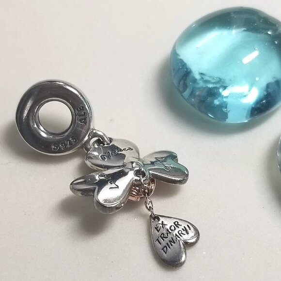 Authentic Pandora Clover Lady Bird Dangle Charm Love Makes Life Extraordinary - Picture 4 of 5